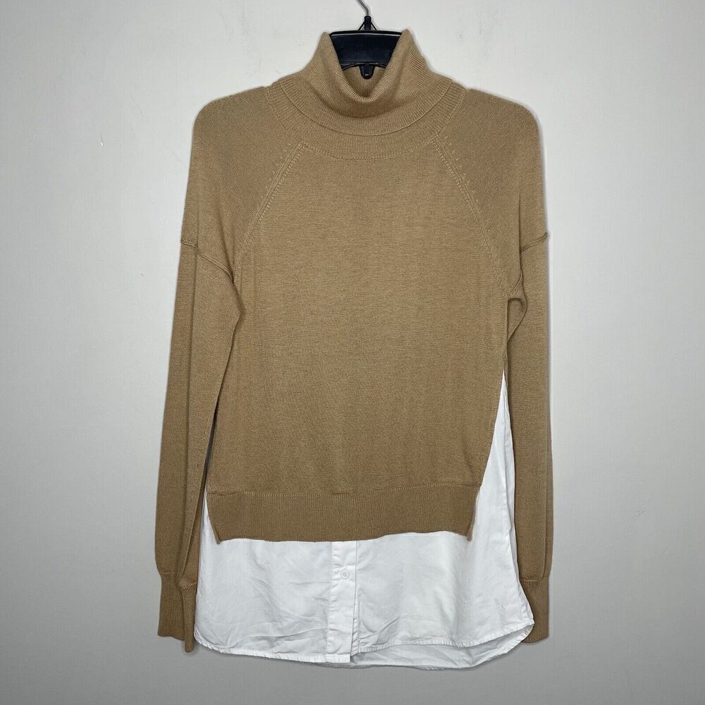 KF/KaufmanFranco Collective Sweater Womens Small S Camel Tan Mixed Media Poplin